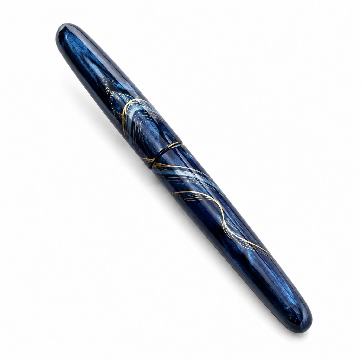 Penna Stilografica Blu Decorativa con Dettagli Dorati