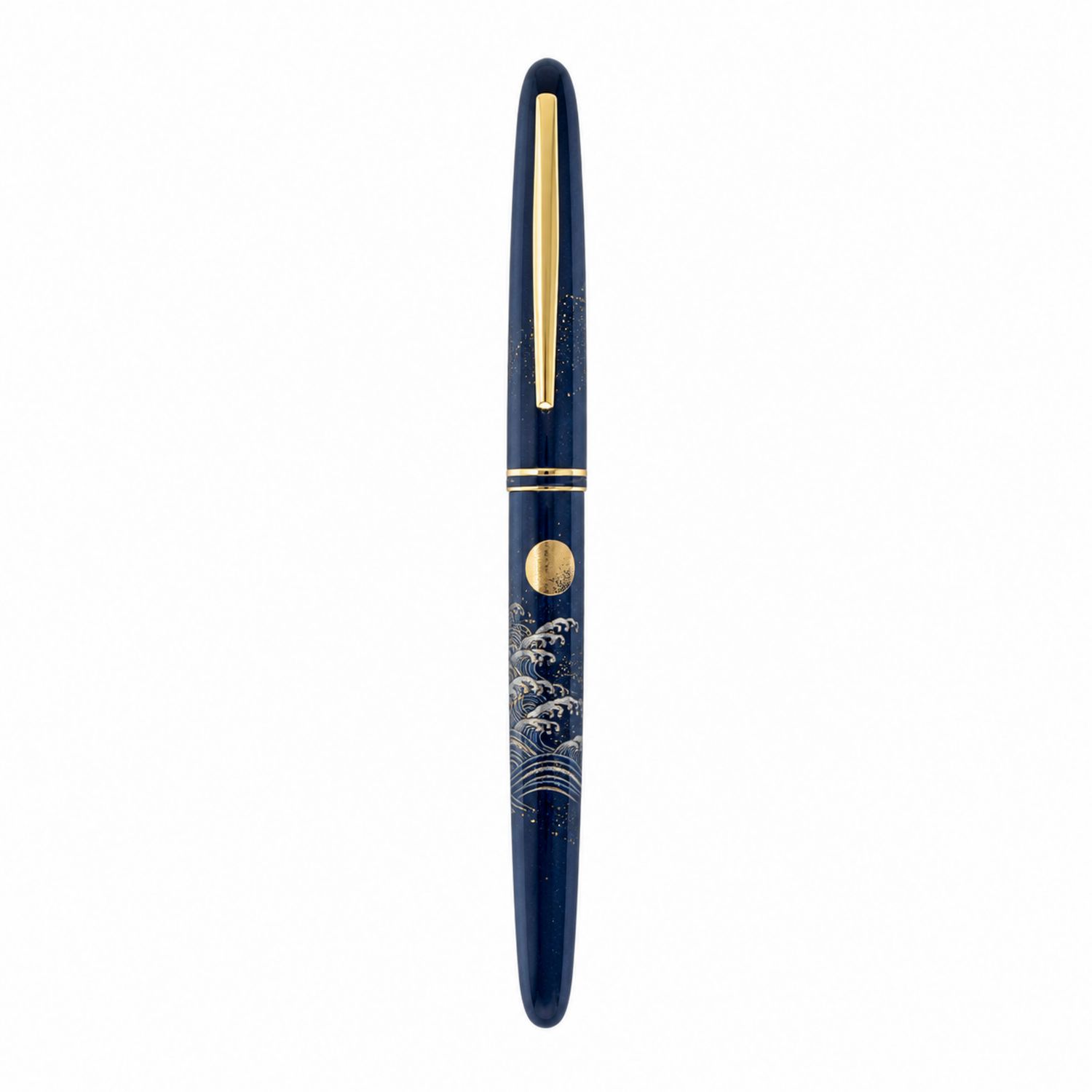Penna Stilografica Maki-e Blu Oro con Onde Dorate