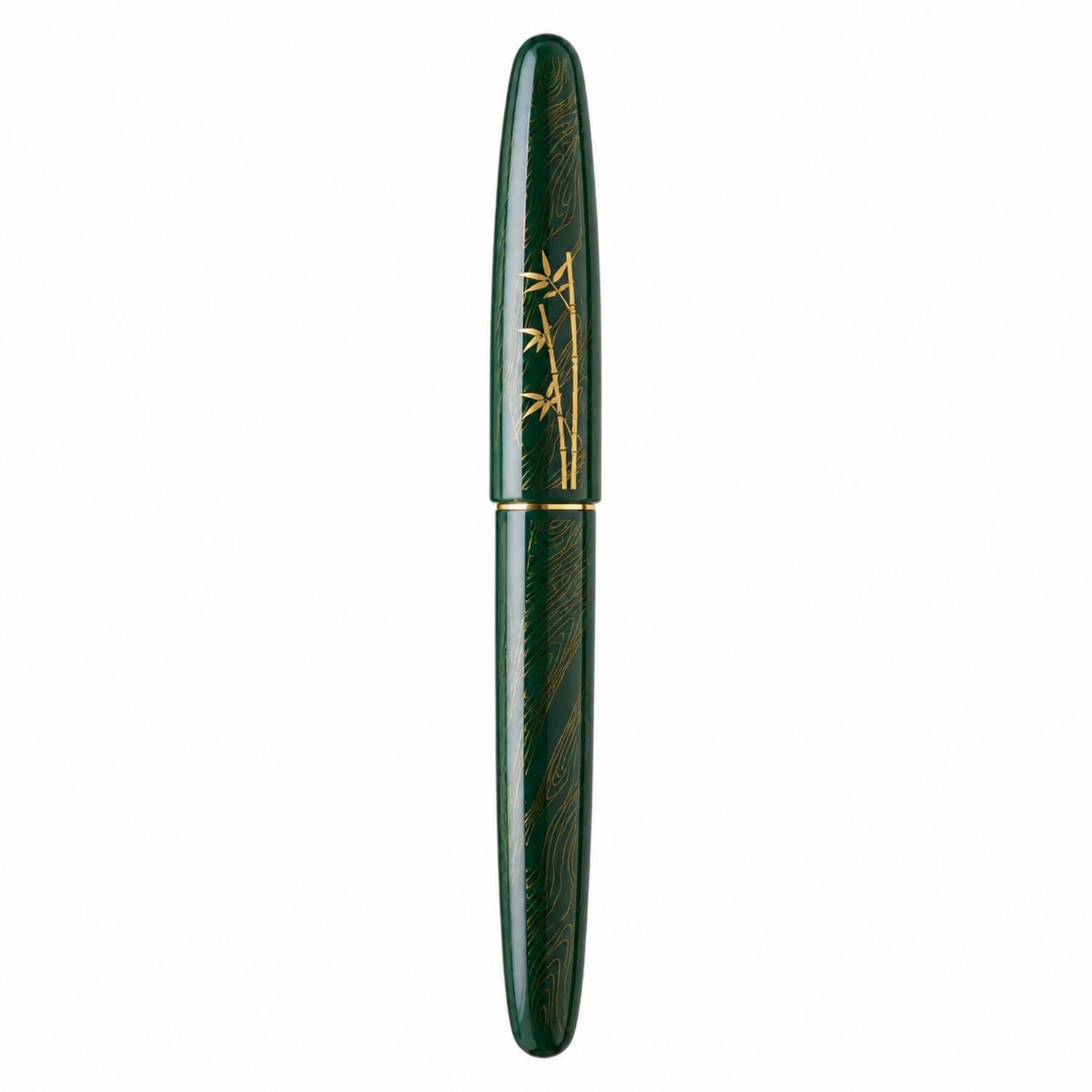 Penna Stilografica Verde con Decorazione di Bambù Dorato