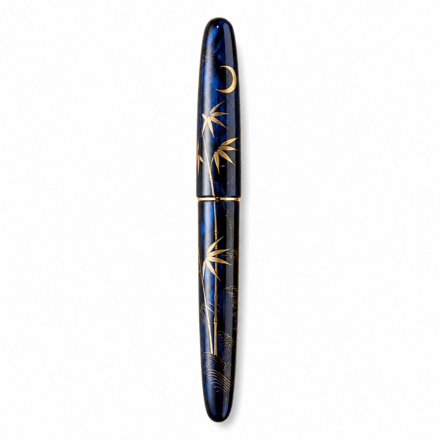 Penna stilografica blu e oro con motivi di bambù