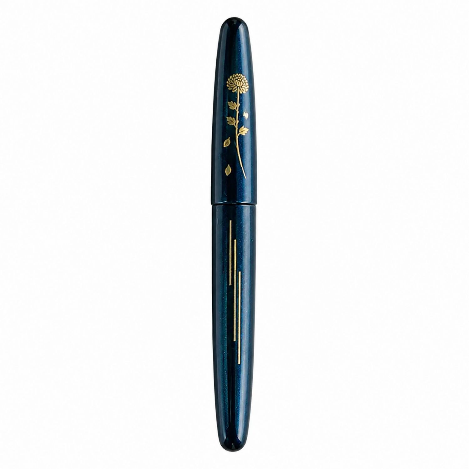 Penna stilografica blu con decoro floreale dorato