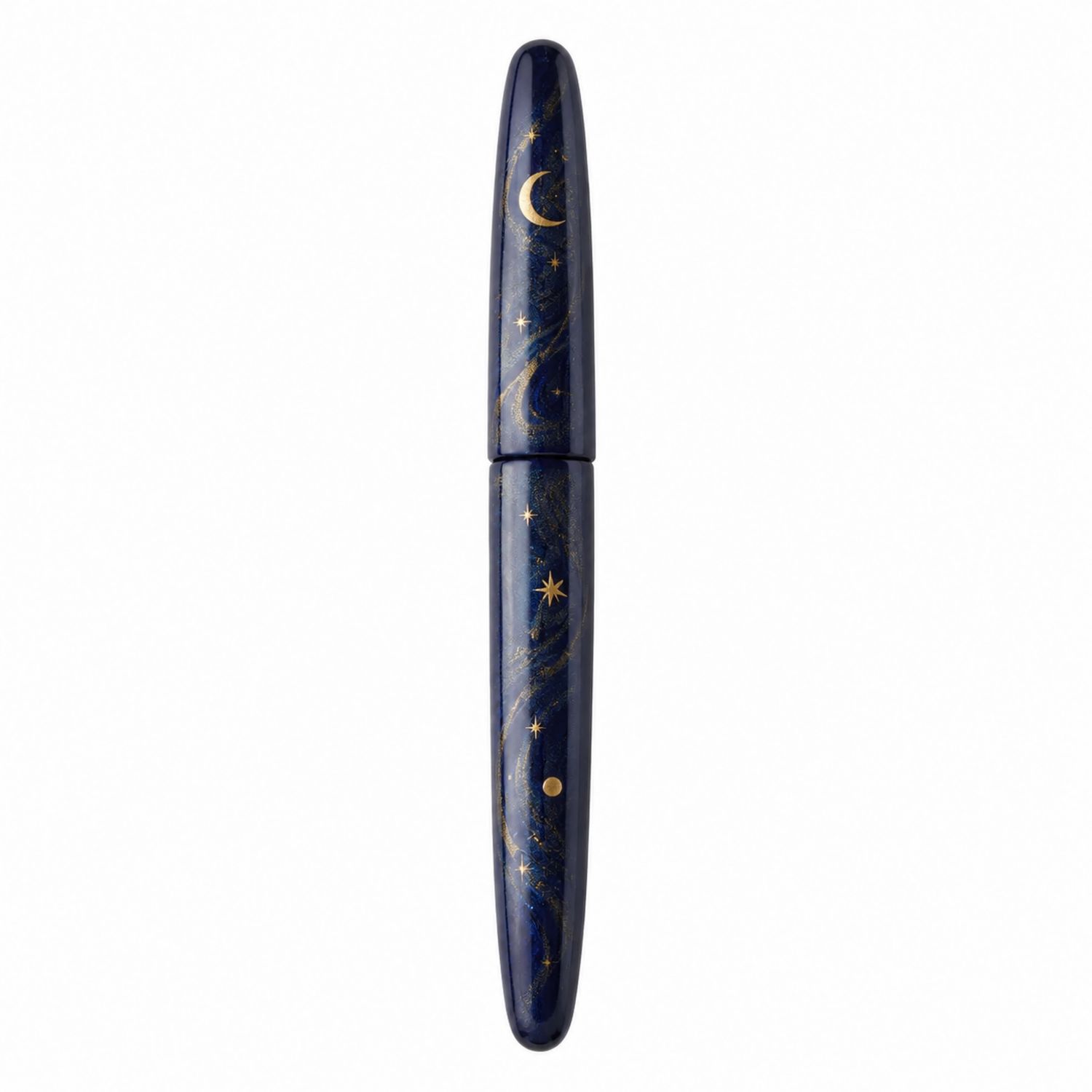 Penna stilografica blu notte con decorazioni di luna e stelle