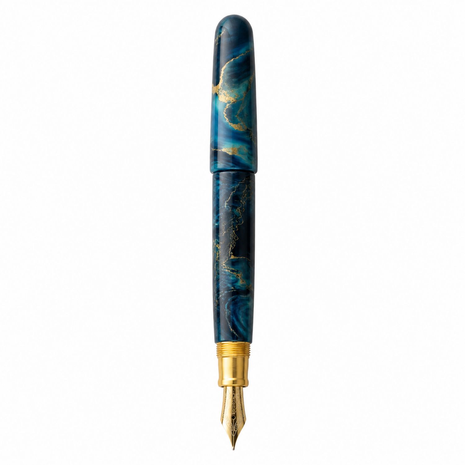 Penna stilografica blu marmorizzato con pennino dorato