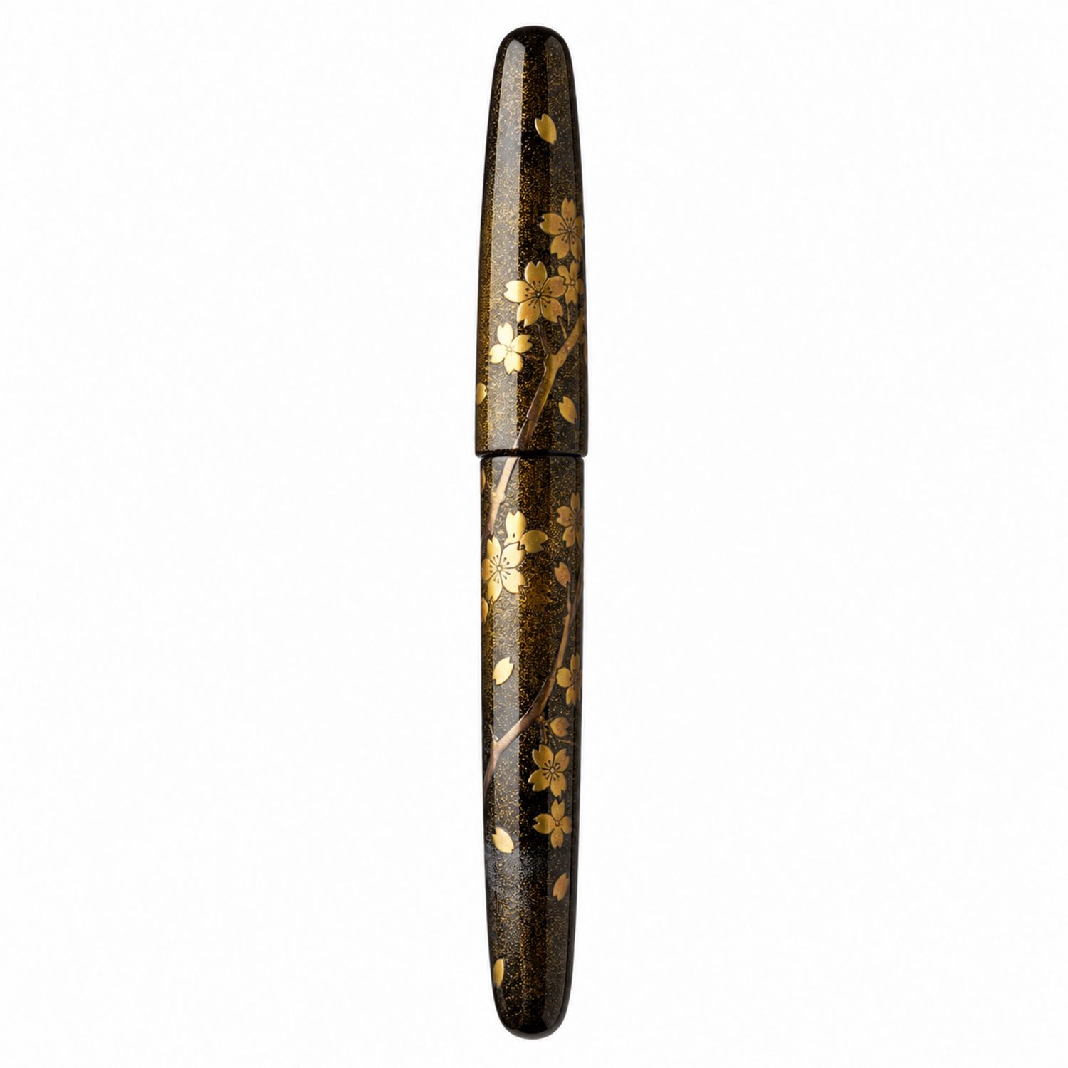 Penna stilografica Sakura nero e oro con motivi floreali di ciliegio