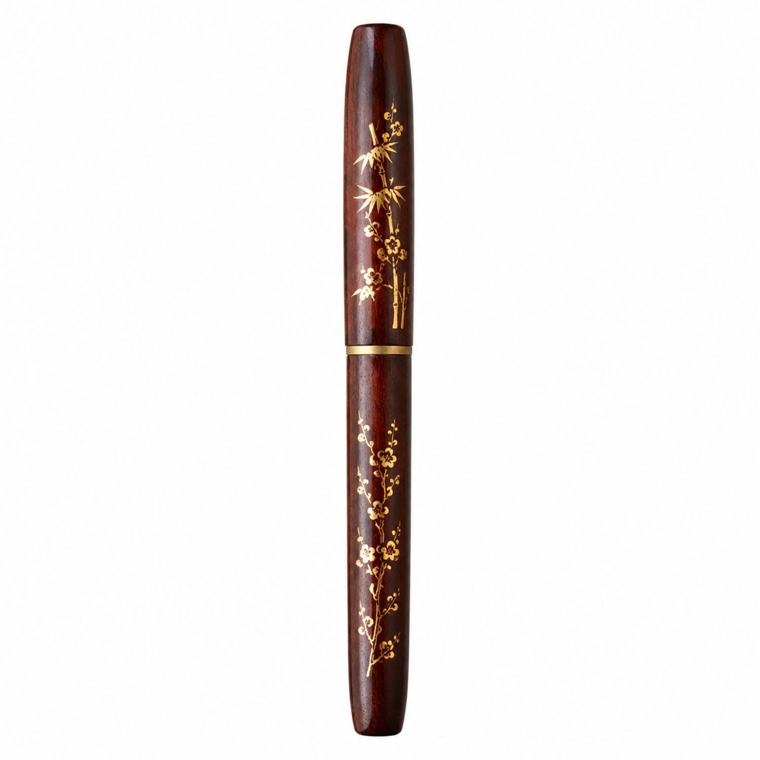 Penna Stilografica Artigianale Marrone con Decori Oro