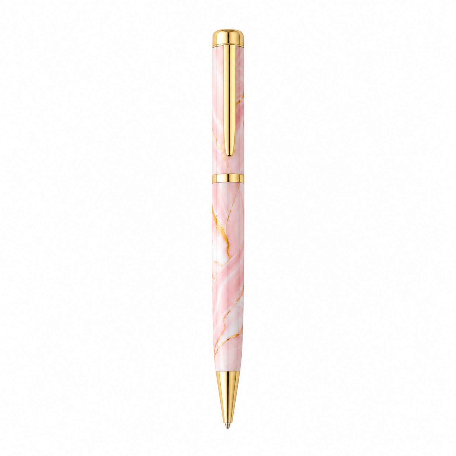 Penna a sfera elegante rosa marmorizzato con dettagli dorati