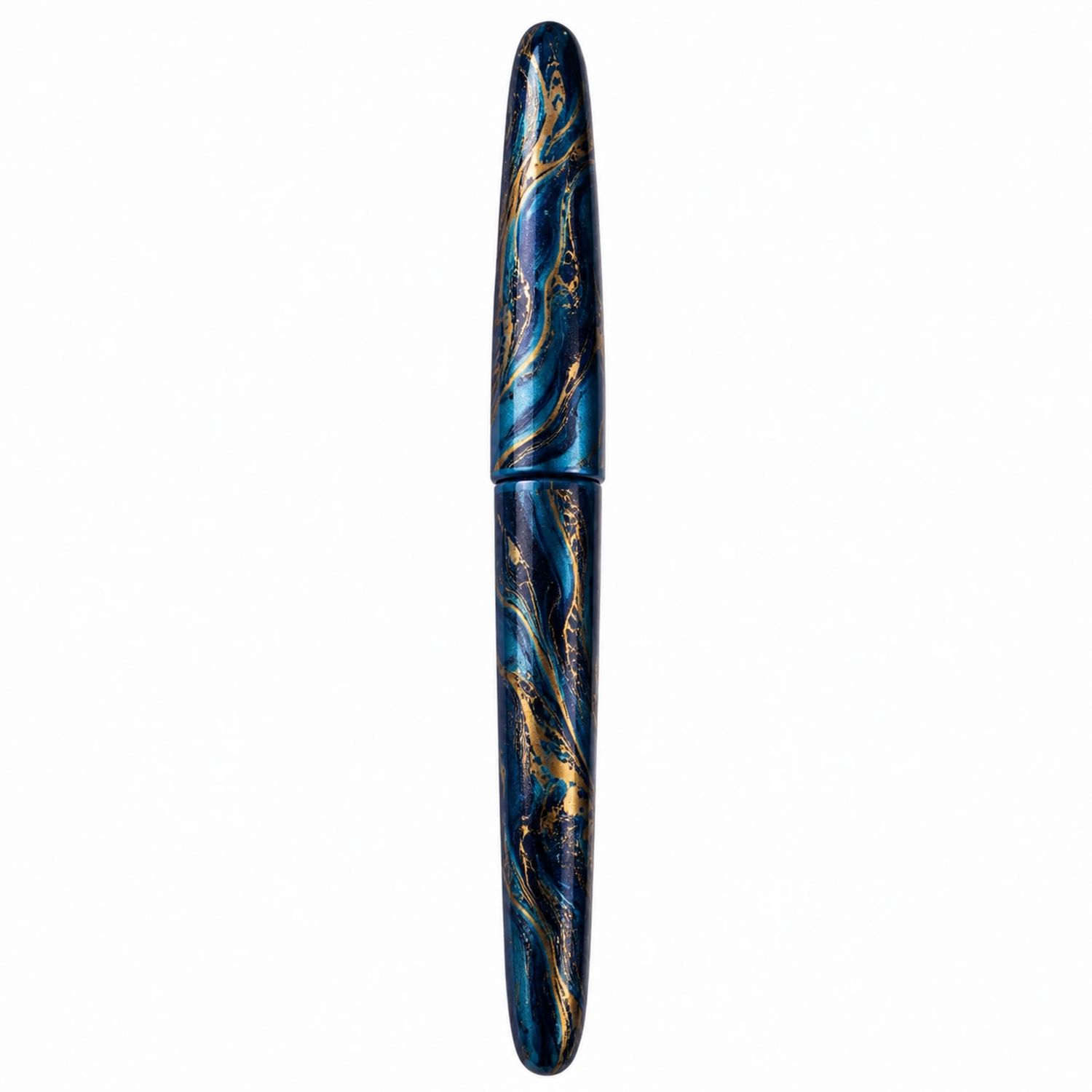 Penna stilografica marmorizzata blu e oro