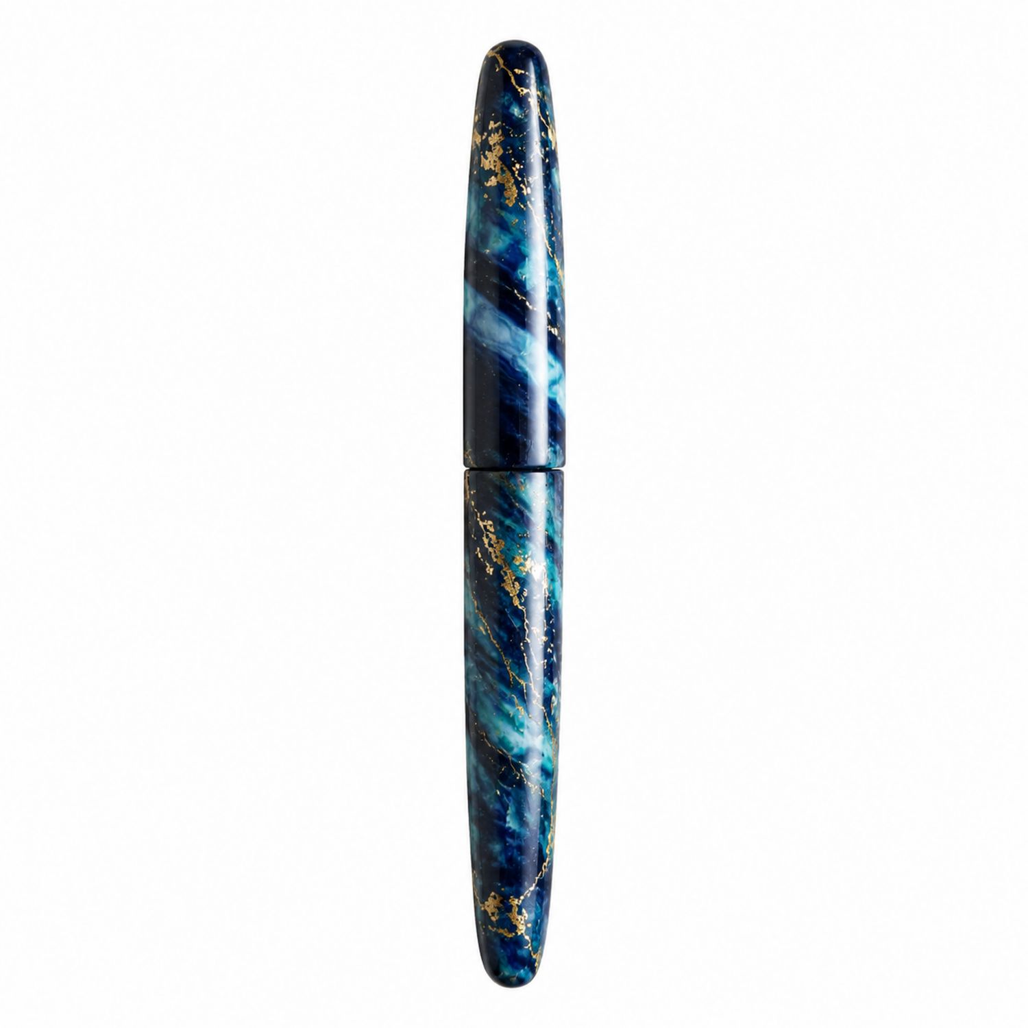 Penna Stilografica Blu Marmorizzata con Dettagli Dorati