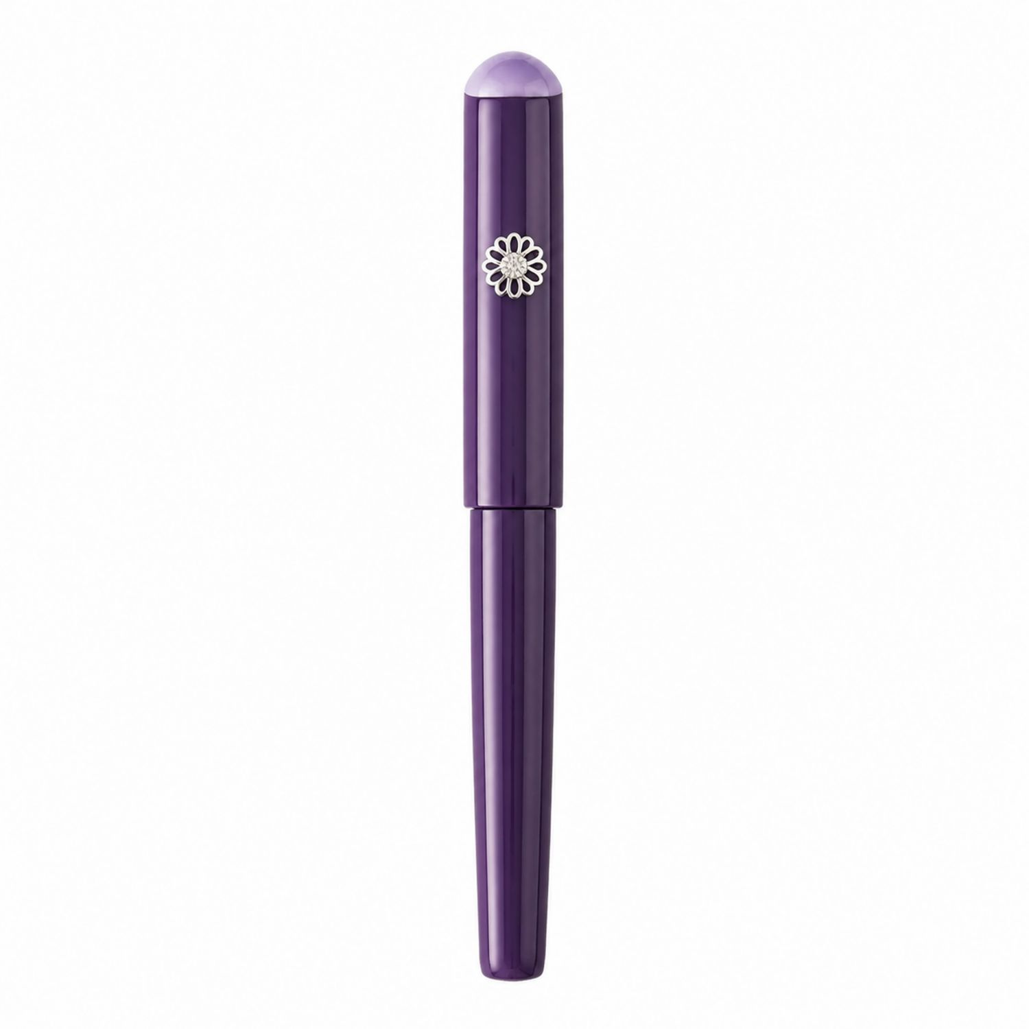 Penna stilografica elegante viola con decorazione floreale
