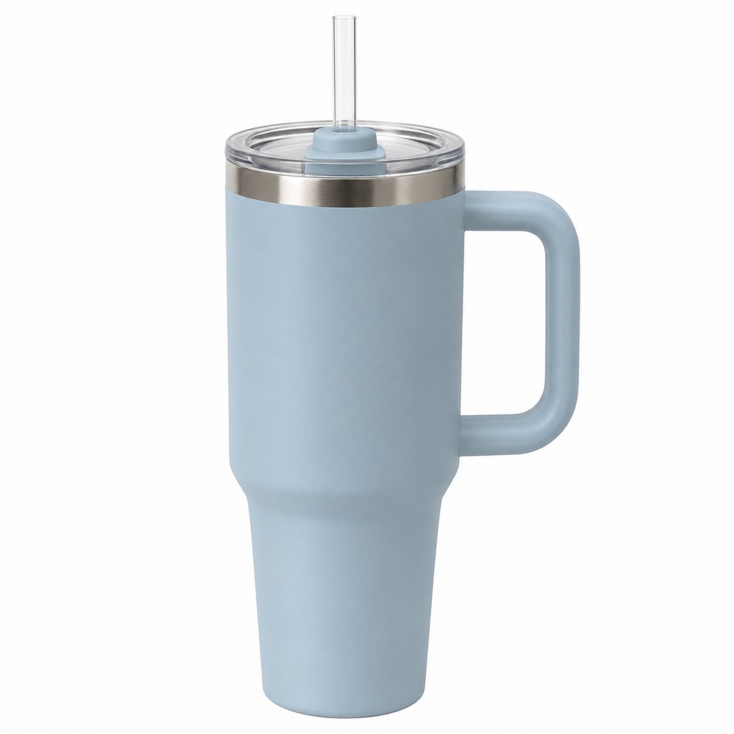 Tazza Termica con Coperchio e Cannuccia 600ml Blu Pastello