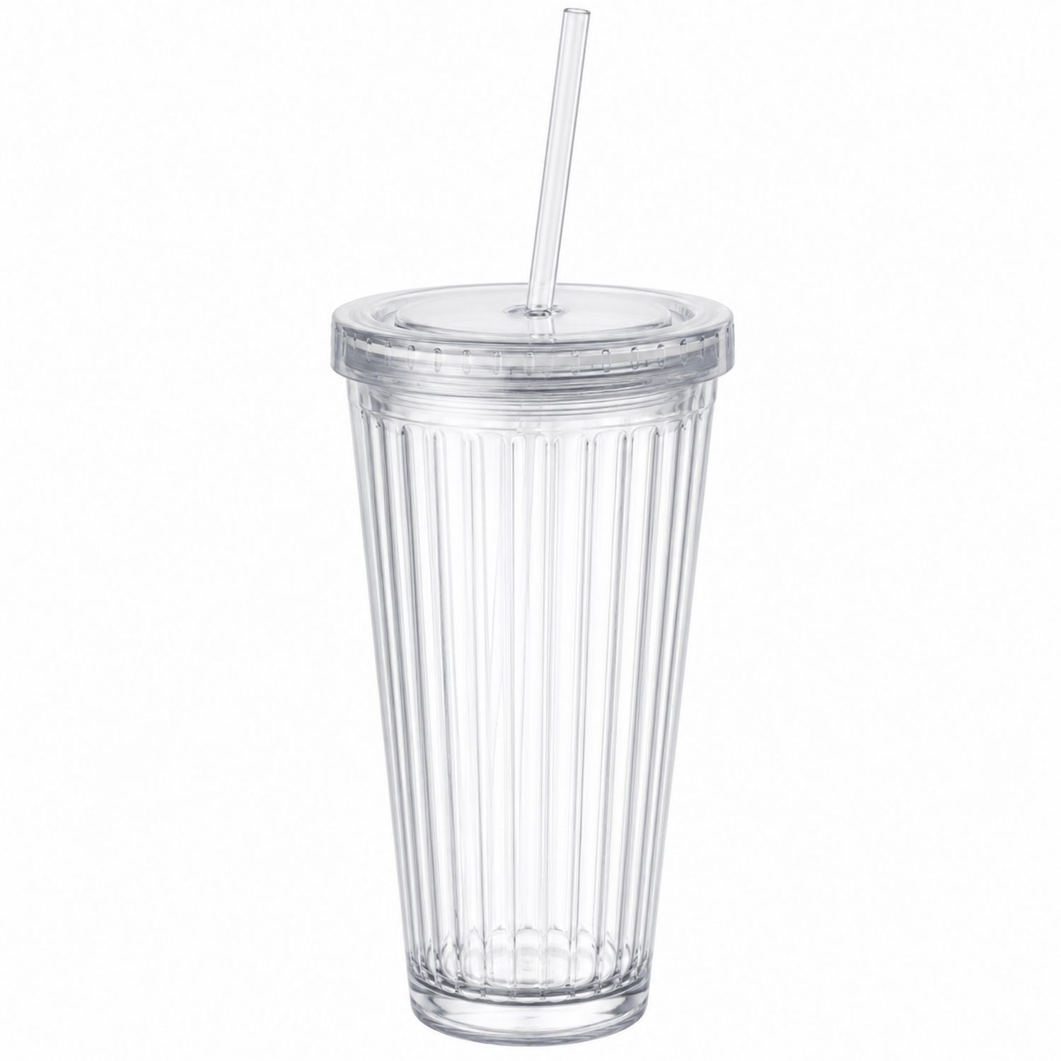 Bicchiere Trasparente con Coperchio e Cannuccia da 500 ml