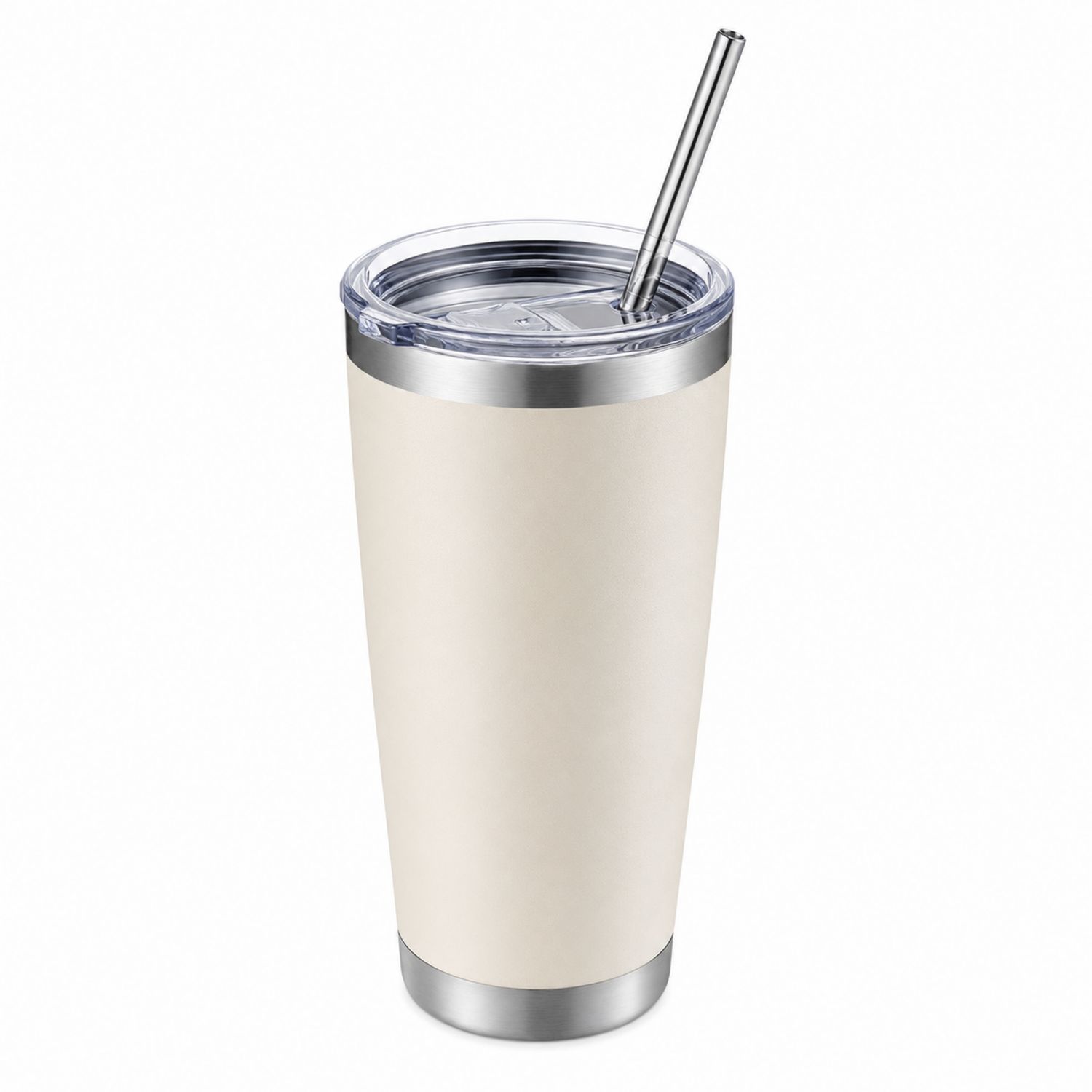 Bicchiere Termico Beige con Cannuccia e Coperchio Ermetico 500 ml
