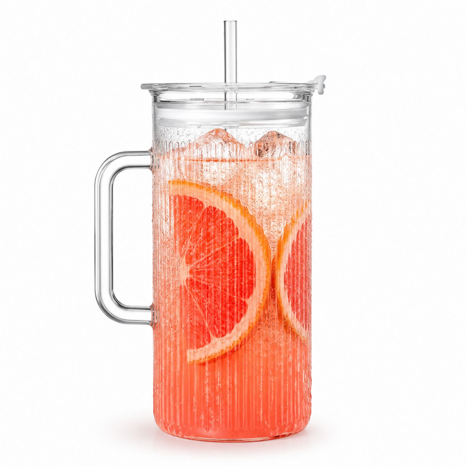 Caraffa in vetro trasparente da 1300ml con coperchio e cannuccia