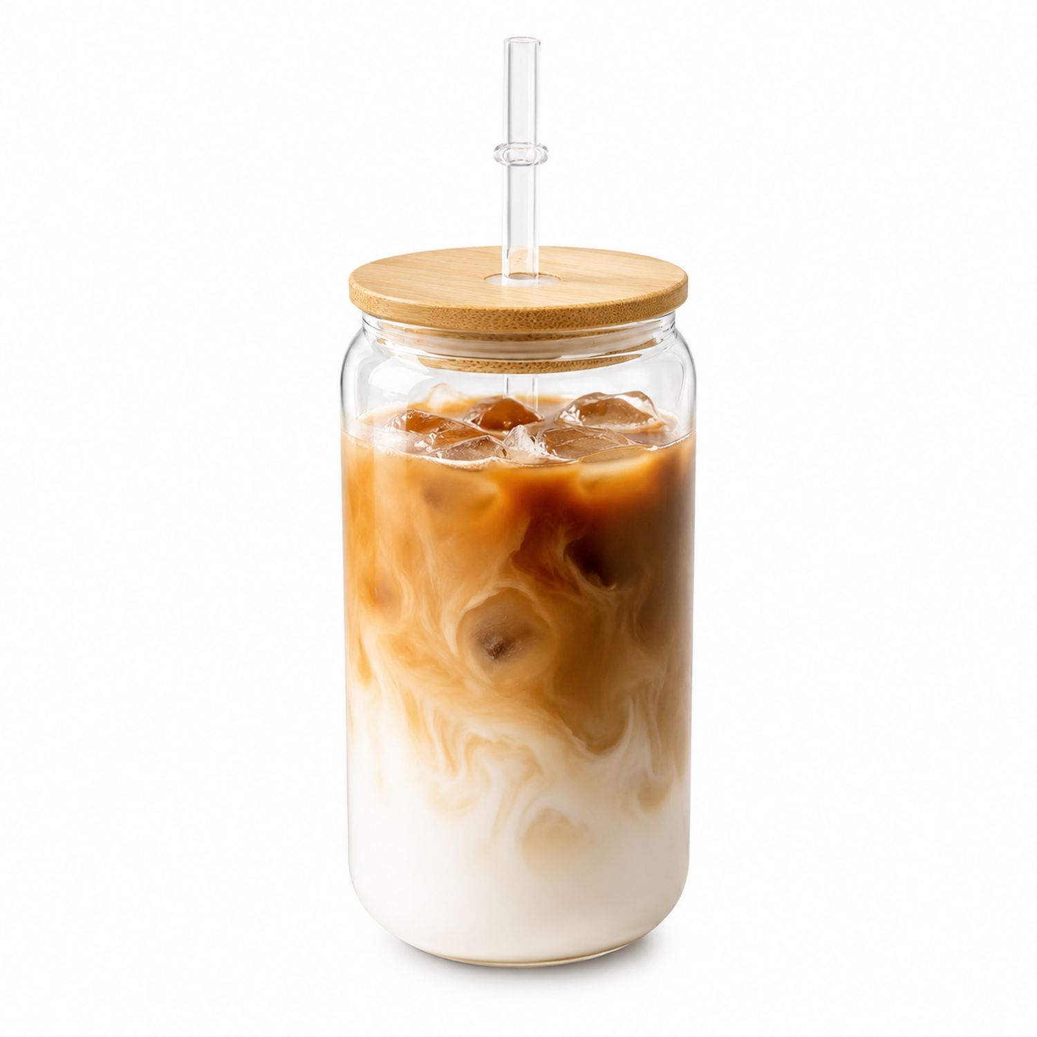 Bicchiere di Vetro con Coperchio in Bambù e Cannuccia - 500ml