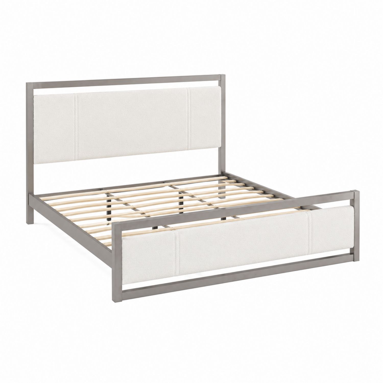 Metallbett mit gepolstertem Kopfteil 200x140 cm Creme
