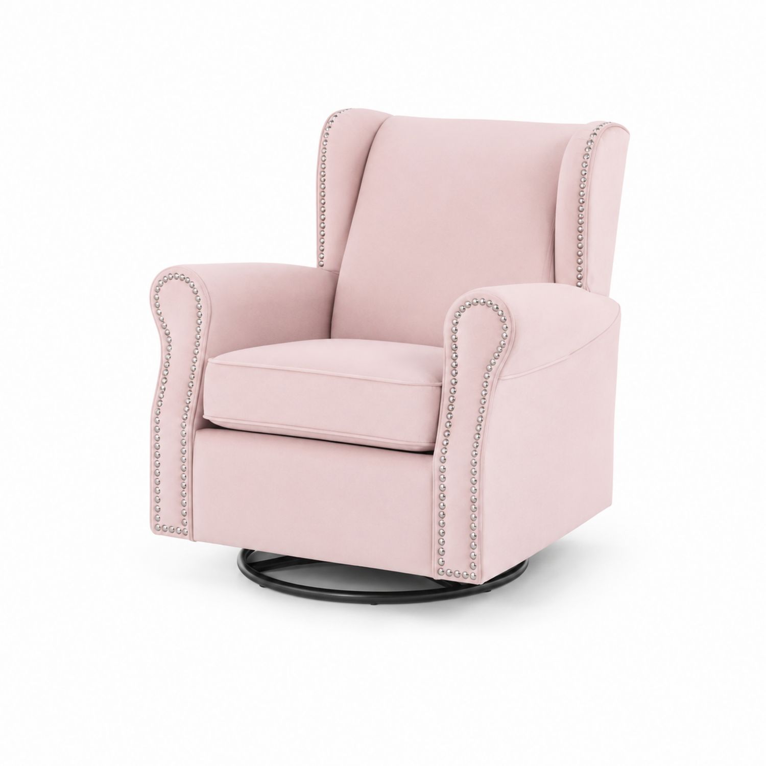 Rosa Polyester-Schaukelstuhl mit genagelten Armlehnen
