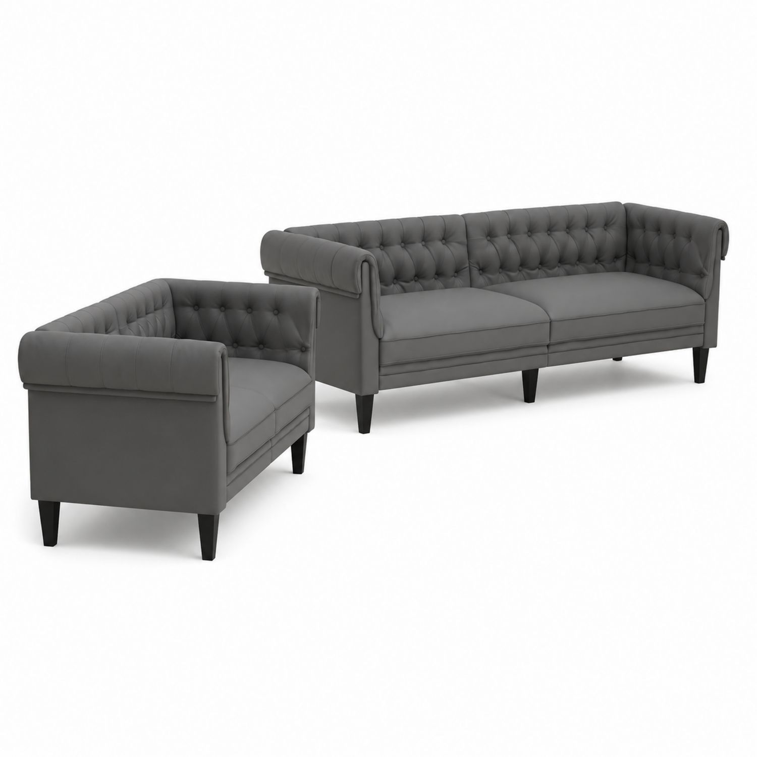Sofa-Set 3-Sitzer und Sessel Kunstleder Dunkelgrau