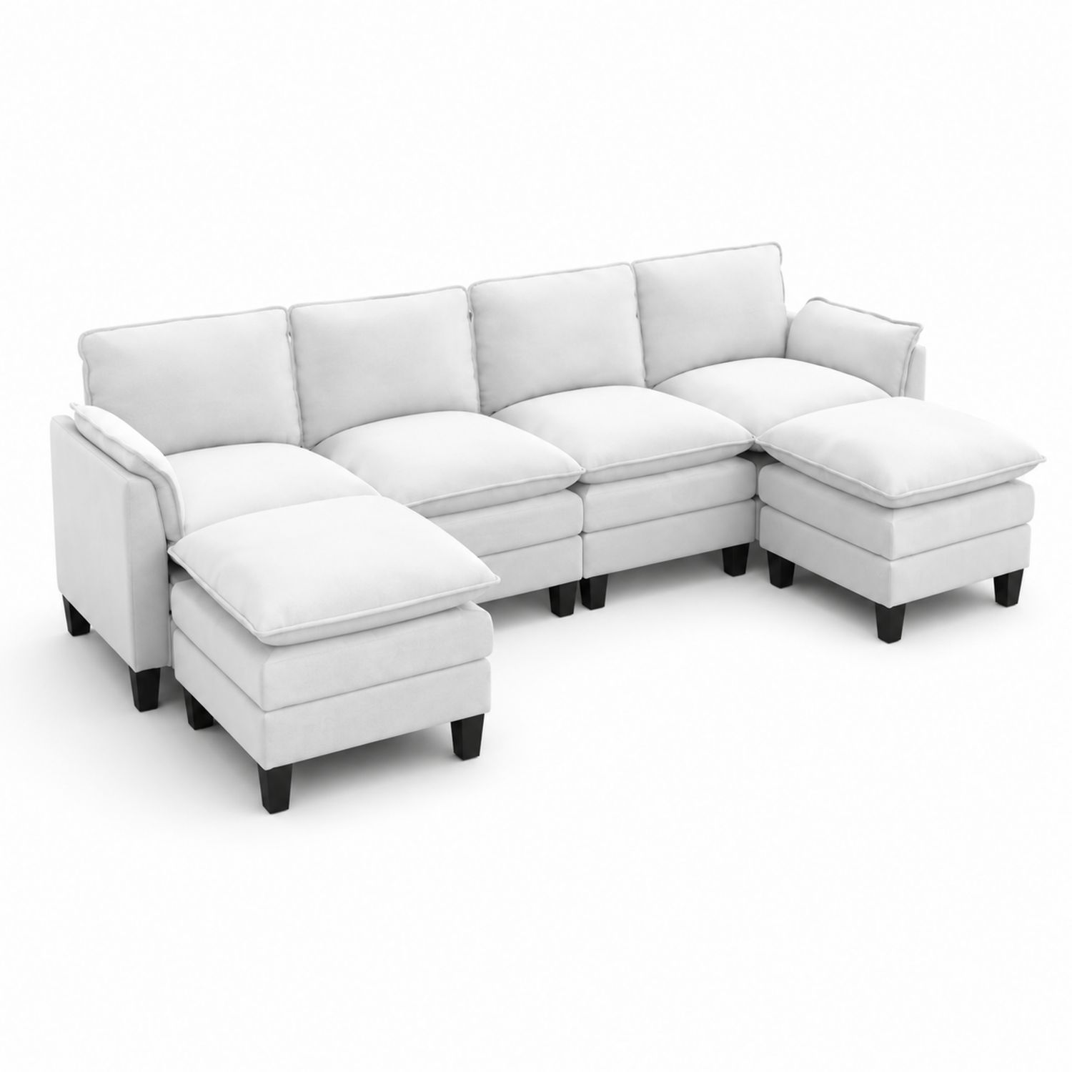 Ecksofa Set mit Ottomane in Weiß, Stoffbezug