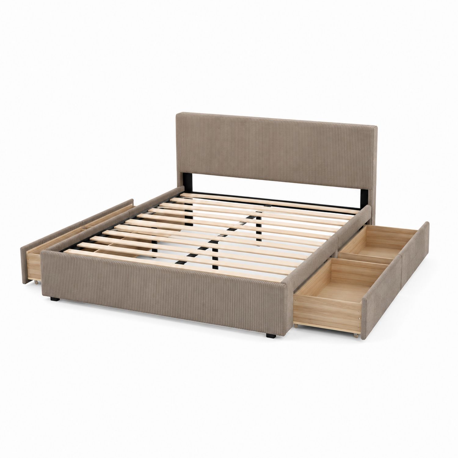 Polsterbett mit Stauraum 140x200 cm Cordstoff Beige