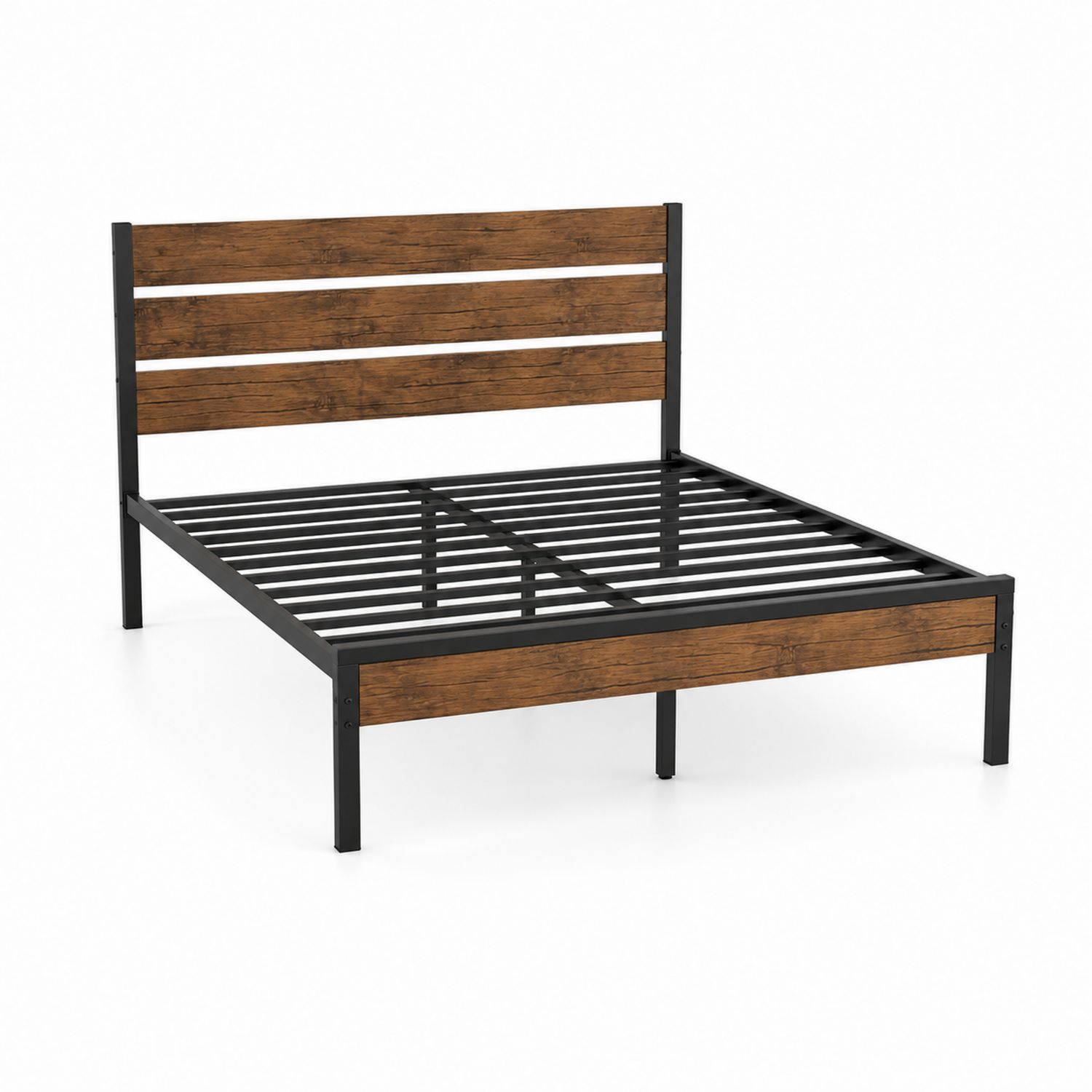 Metallbett 140 x 200 cm mit Holzfurnier Kopfteil Braun/Schwarz