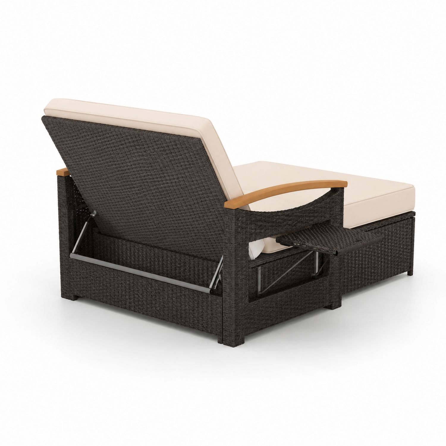 Outdoor Rattan Tagesbett mit Verstellbarer Lehne und Beigen Kissen
