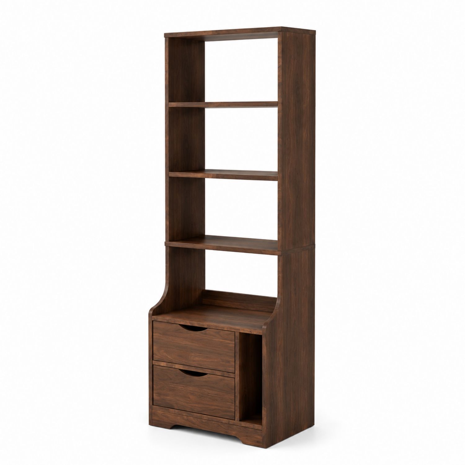 Bücherregal mit 3 Regalböden und 2 Schubladen aus Walnussholz