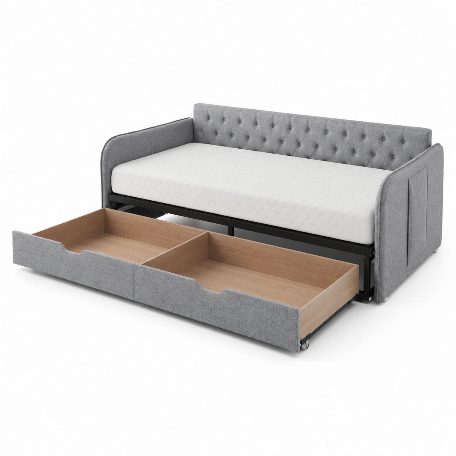 Polstersofa mit Ausziehbett und Stauraum Stoff Grau 200x90x80 cm