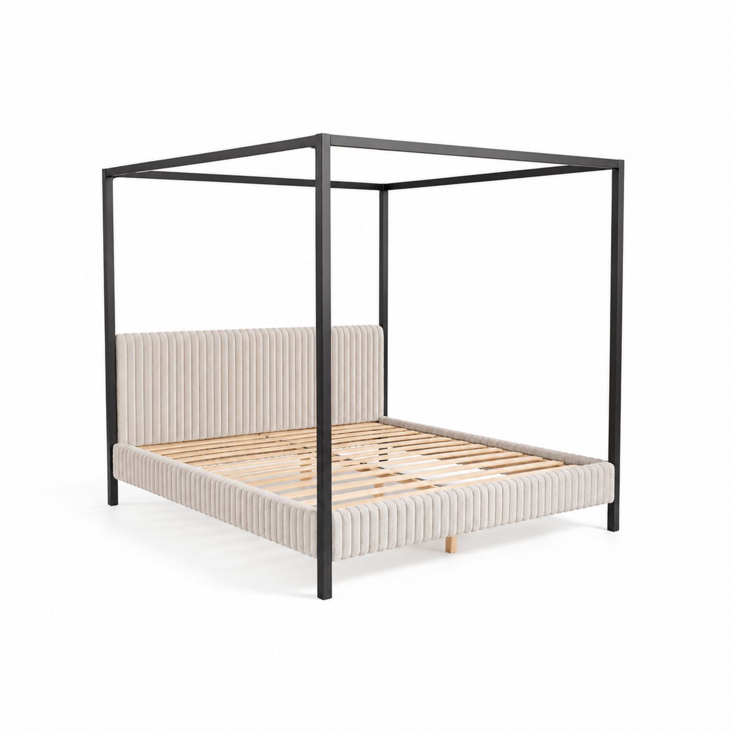 Metall-Himmelbett mit Velours-Kopfteil Beige 200x160 cm