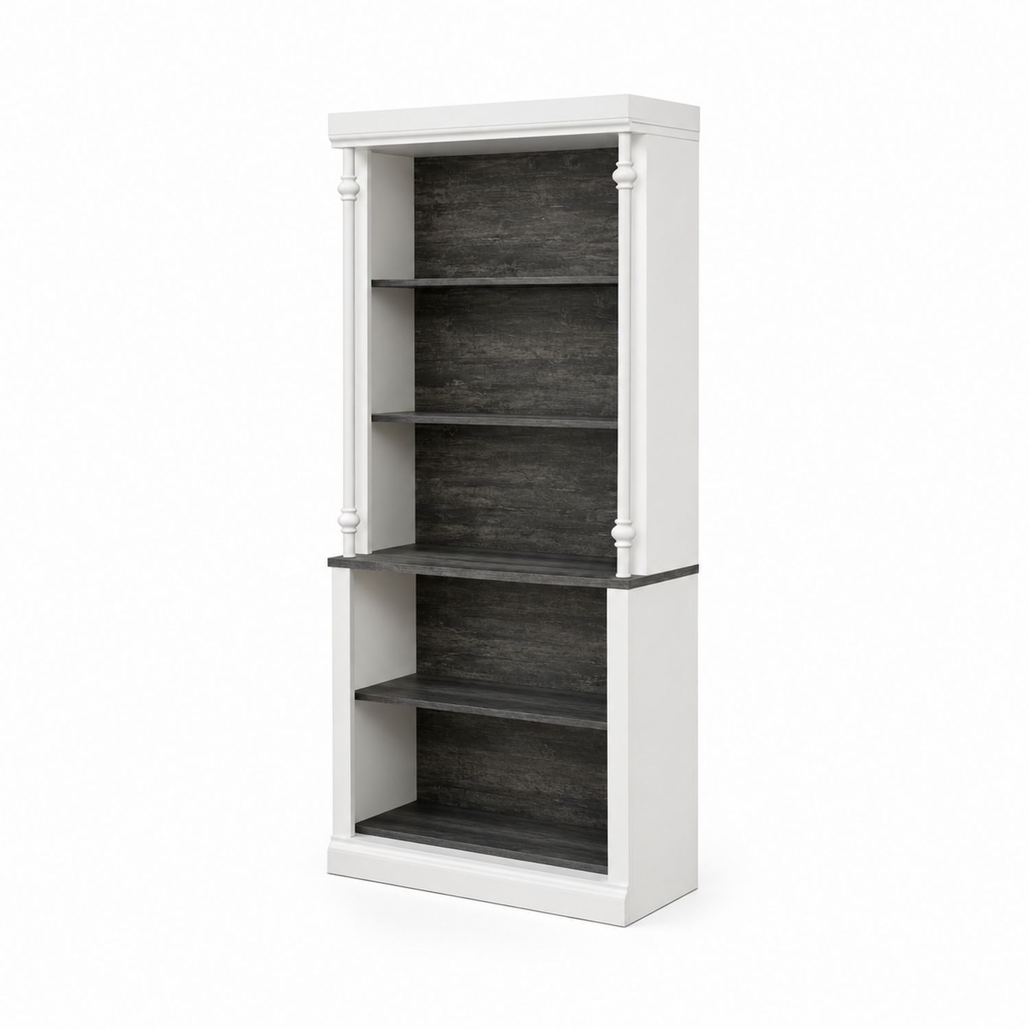 Bücherregal Weiß Holz mit Dunkelgrauen Innenfächern 180cm
