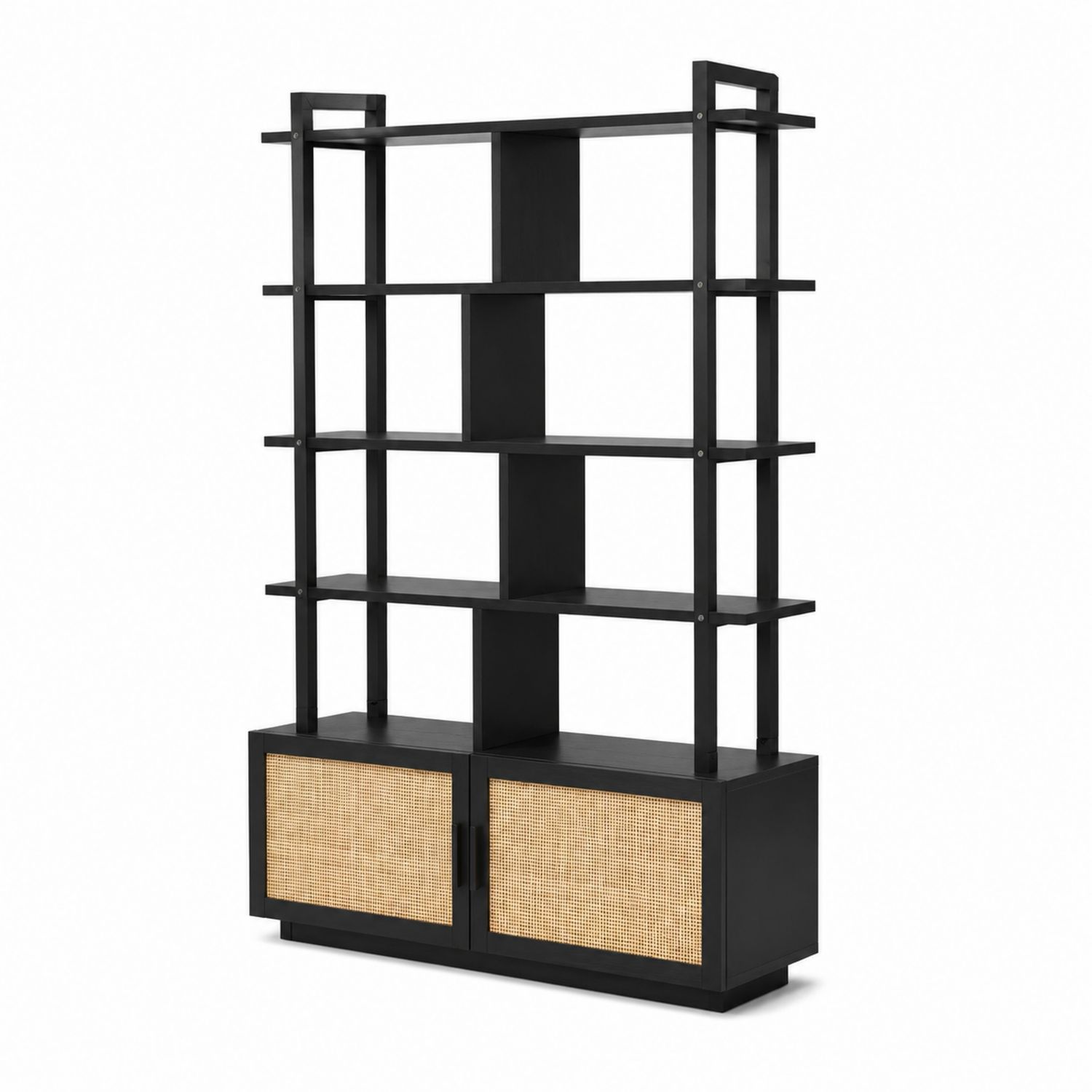 Regal aus MDF und Rattan Schwarz/Natur 180x80x30cm