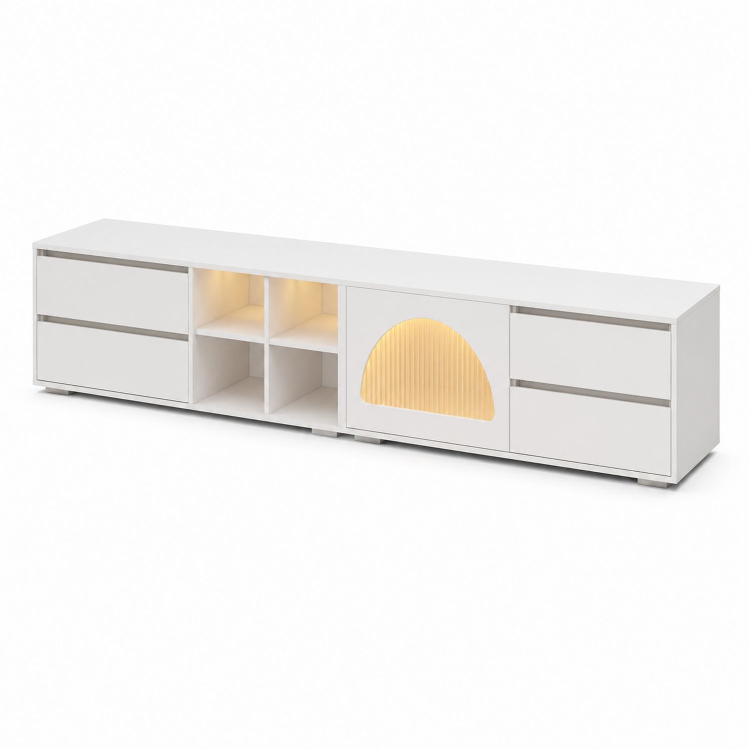 TV-Schrank 240 cm Holz Weiß mit LED und Schiebetür