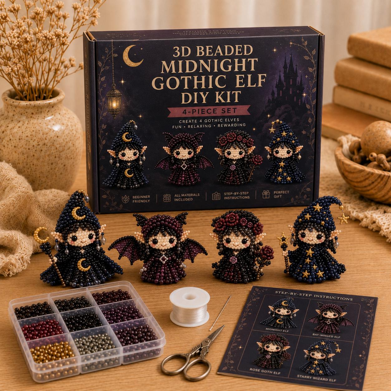 3D Beaded Celestial Elf DIY Kit, Shadow Fairy Bead Craft Set, Kawaii Halloween Beading Kit, Mini Elf Ornament Gift