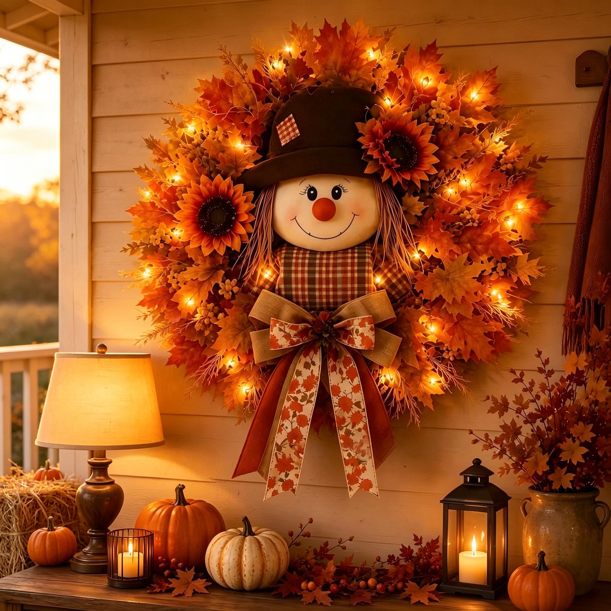 Fall Scarecrow Wreath for Front Door