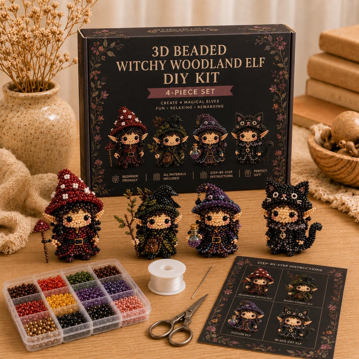3D Beaded Celestial Elf DIY Kit, Shadow Fairy Bead Craft Set, Kawaii Halloween Beading Kit, Mini Elf Ornament Gift