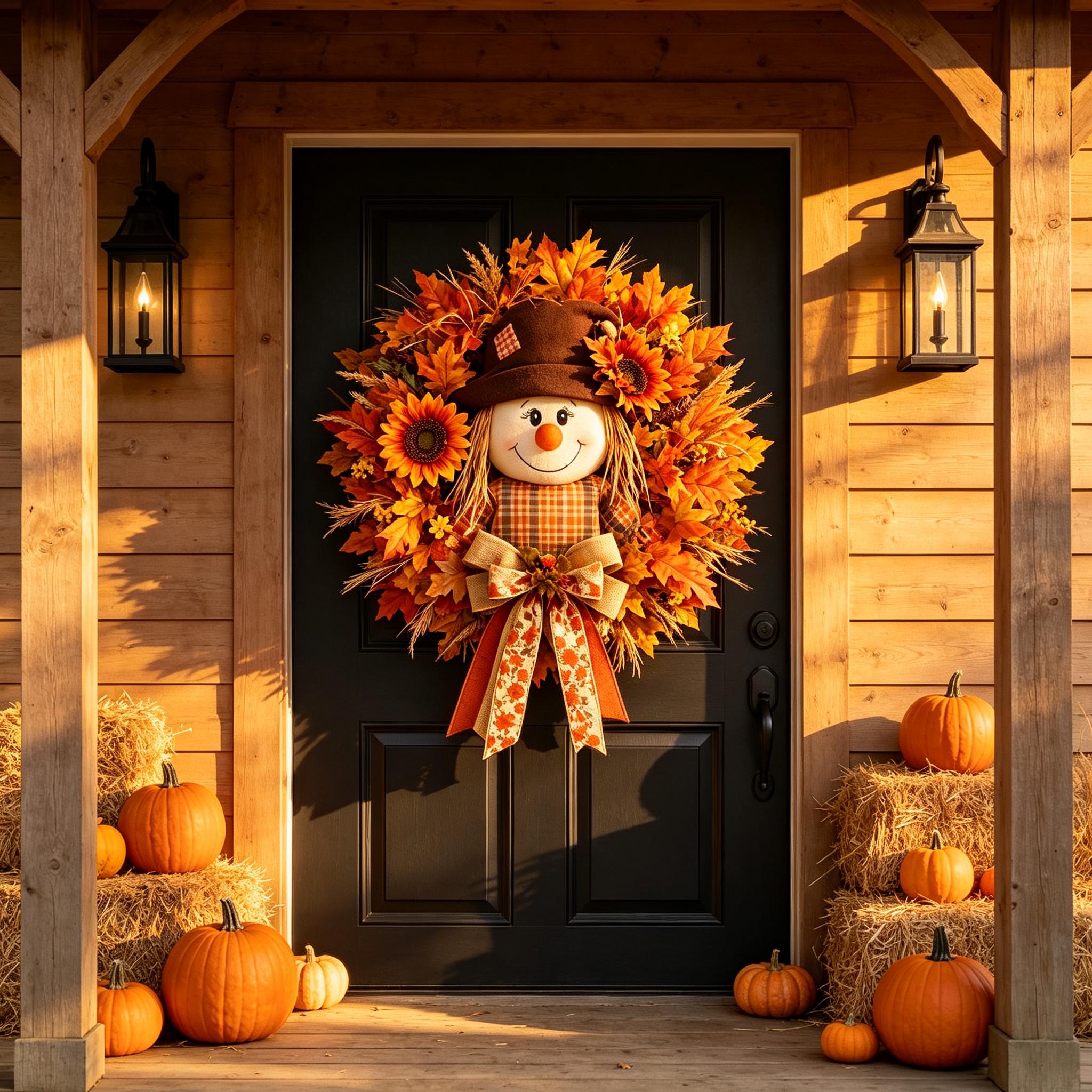 Fall Scarecrow Wreath for Front Door