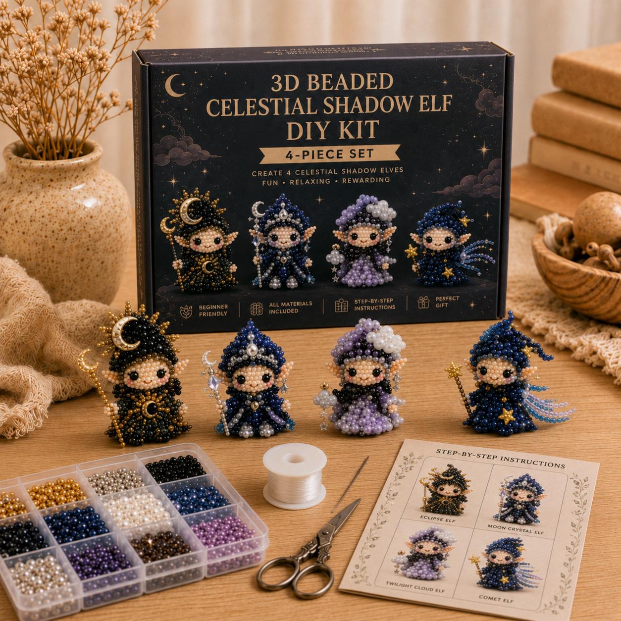 3D Beaded Celestial Elf DIY Kit, Shadow Fairy Bead Craft Set, Kawaii Halloween Beading Kit, Mini Elf Ornament Gift