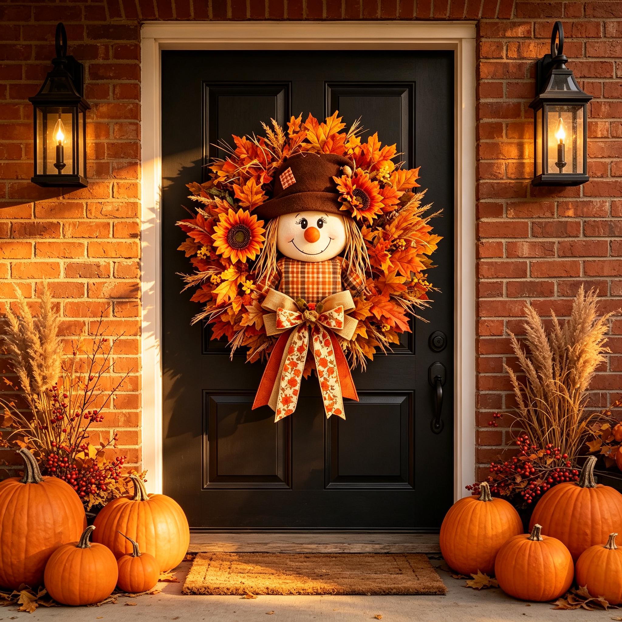 Fall Scarecrow Wreath for Front Door