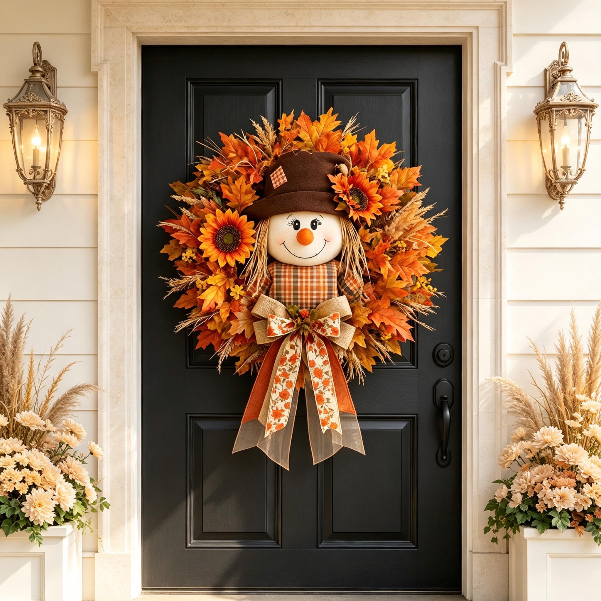Fall Scarecrow Wreath for Front Door