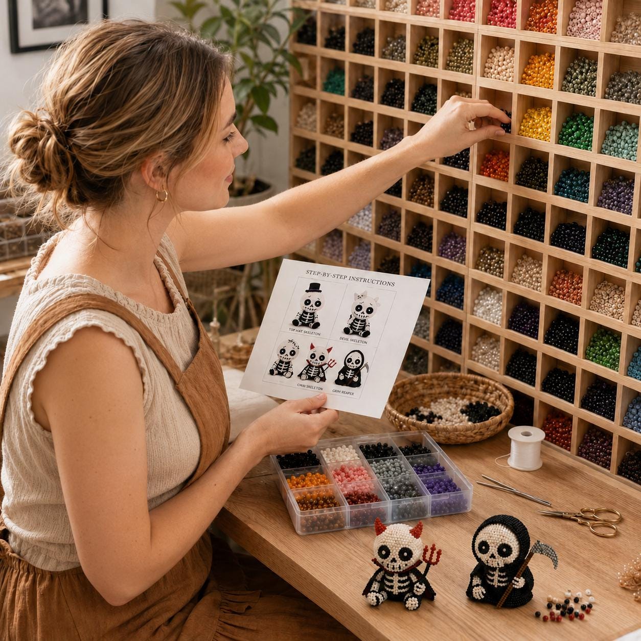 3D Beaded Gnome DIY Kit, 4-Piece Craft Set, Beginner Friendly Beading Project, Mini Handmade Decor Gift
