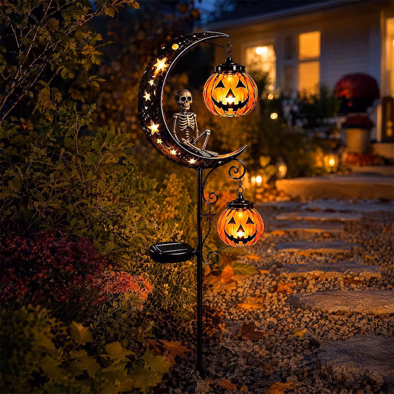 Solar Halloween/Christmas Garden Stake,Ghost/Skeleton/Witch Pumpkin Lanterns Yard Light, Outdoor Fall Winter Pathway Decor, Holiday Garden Gift, Festival Gift