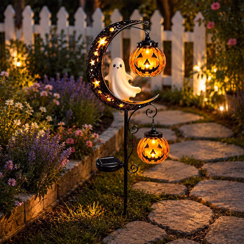 Solar Halloween/Christmas Garden Stake,Ghost/Skeleton/Witch Pumpkin Lanterns Yard Light, Outdoor Fall Winter Pathway Decor, Holiday Garden Gift, Festival Gift