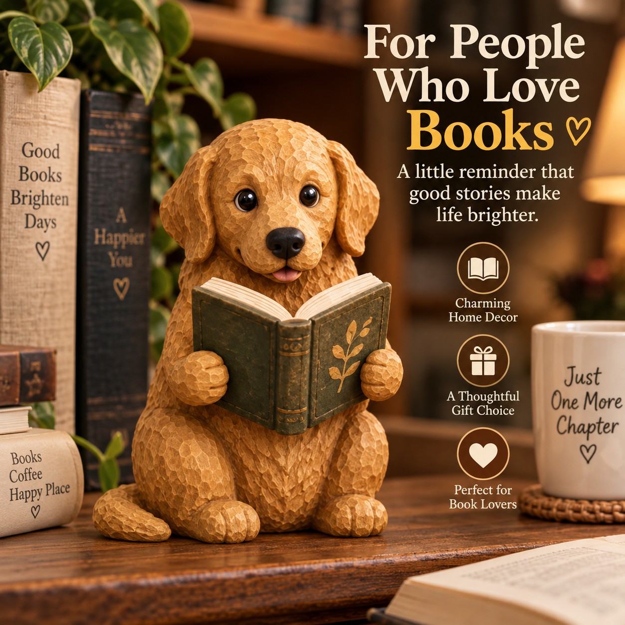 Golden Retriever - Dog Reading Owl Figurine Decorative Ornaments