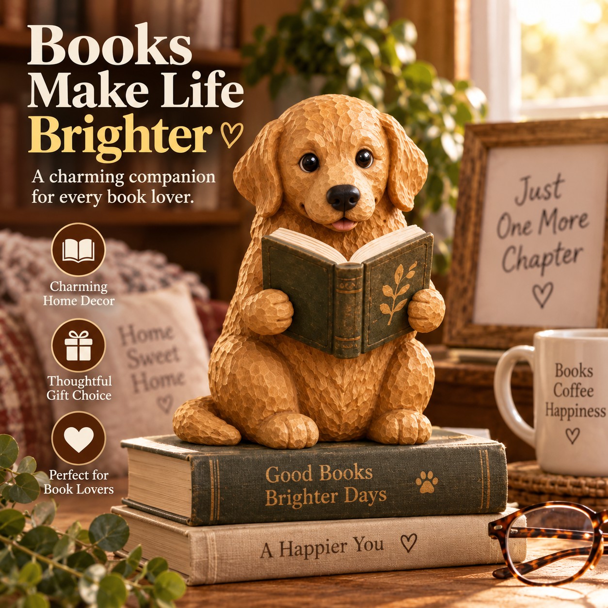 Golden Retriever - Dog Reading Owl Figurine Decorative Ornaments