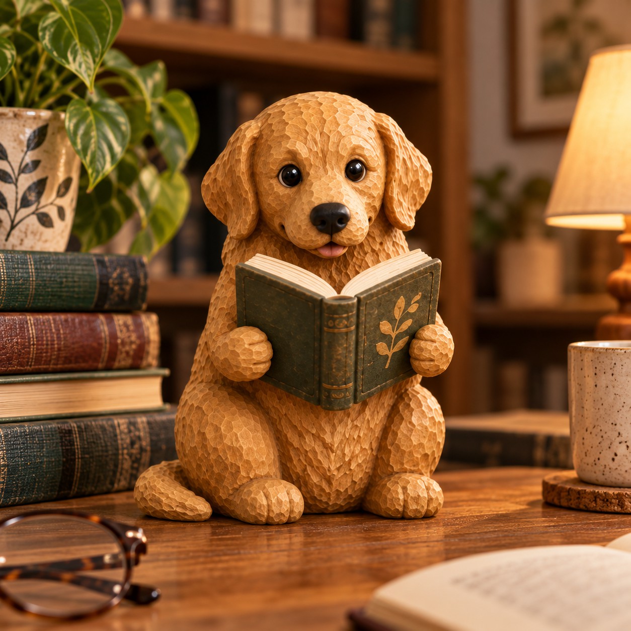 Golden Retriever - Dog Reading Owl Figurine Decorative Ornaments