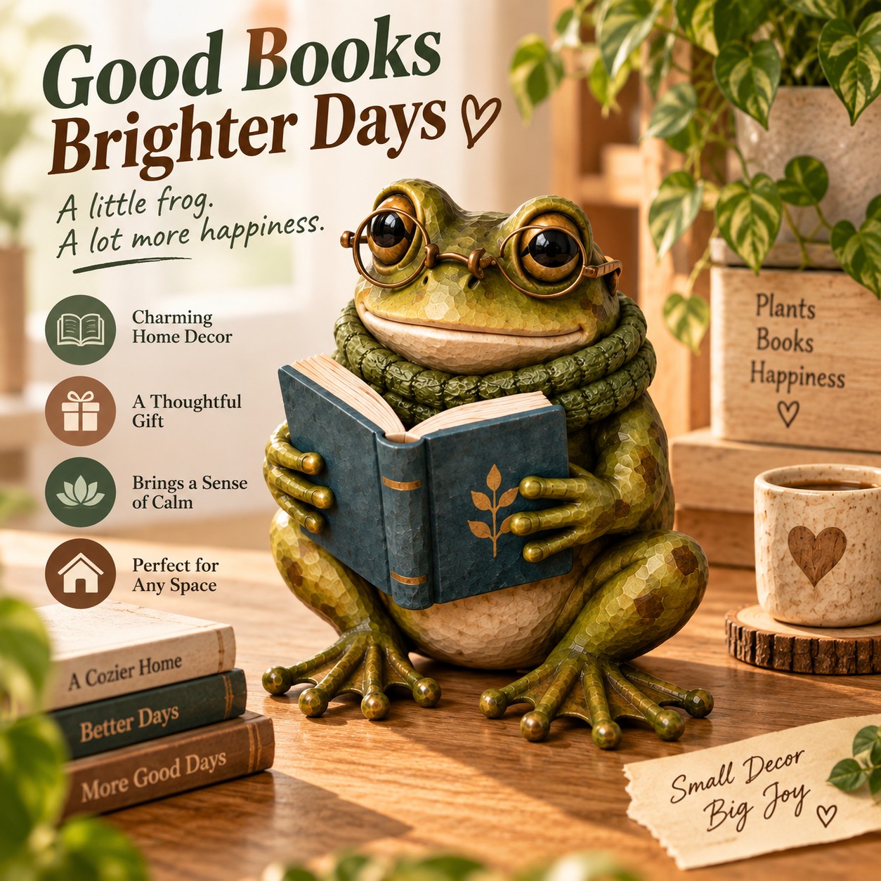 Frog Reading On Table Figurine Decorative Ornaments