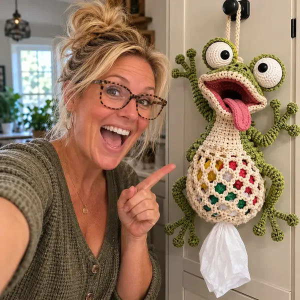 Ifchooseu - 🧶Crochet 🐸 Bug-Eyed Frog Bag Holder DIY Kit – Cute & Functional Hanging Storage Craft Kit