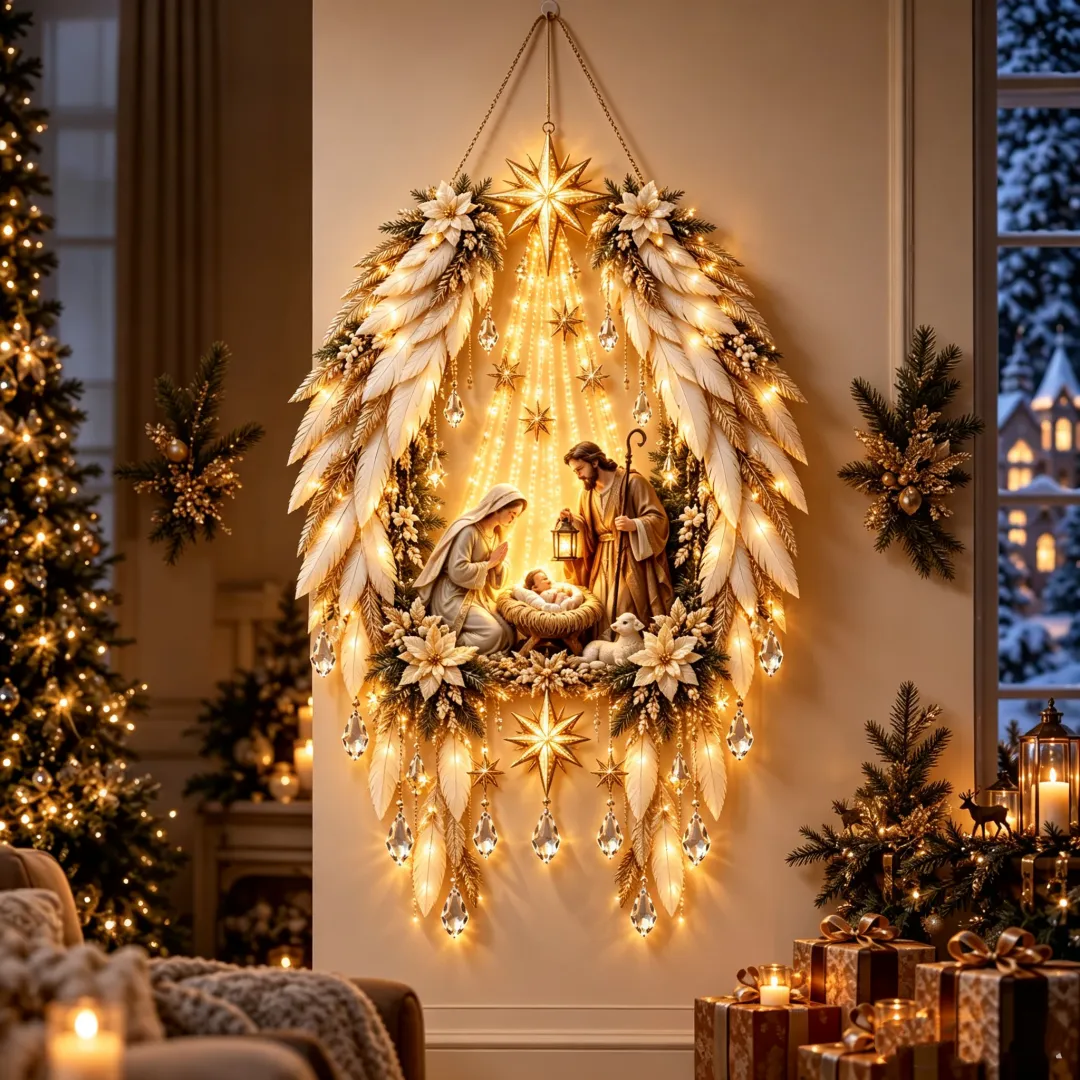 Ifchooseu - 👼 Angel Wings Nativity Lighted Wall Hanging | Meaningful Christmas Decor