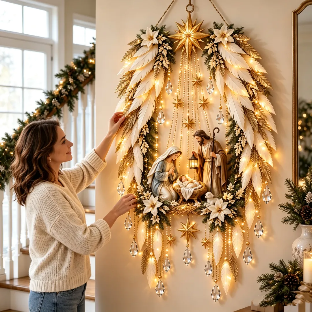 Ifchooseu - 👼 Angel Wings Nativity Lighted Wall Hanging | Meaningful Christmas Decor