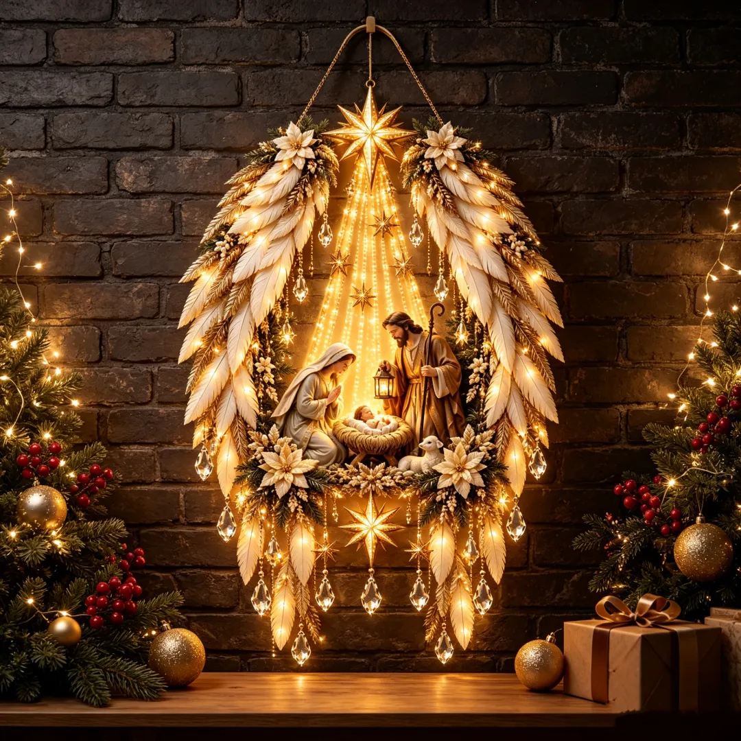 Ifchooseu - 👼 Angel Wings Nativity Lighted Wall Hanging | Meaningful Christmas Decor