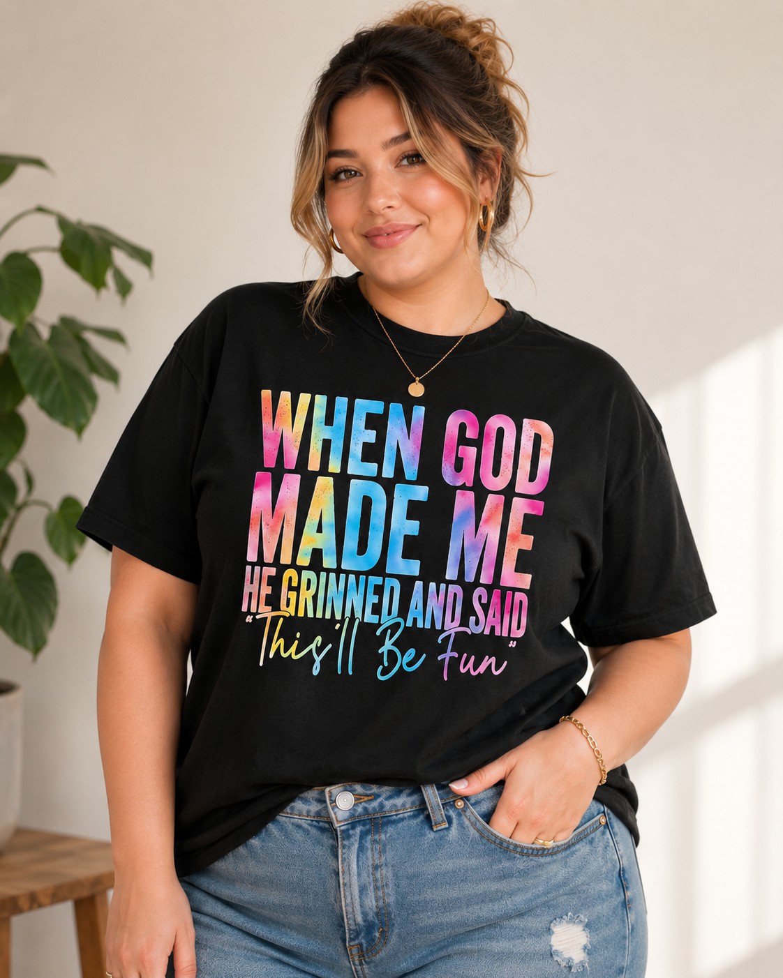 When God Made Me He Grinned Christian Graphic Tee – Funny Faith Vintage T-Shirt